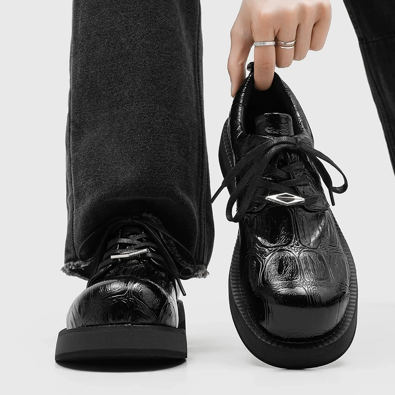 

Men's Formal Casual Shoes Crocodile Pattern Leather Business Shoes Trendy British Style Wedding Shoes Rubber Sole Durable