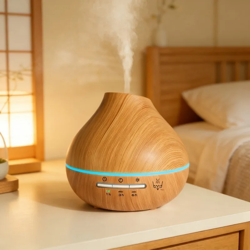 500ml Light Wood Grain Aroma Diffuser Ultrasonic Humidifier Colorful Light Automatic Spray Scent Machine Home Fragrance Decor