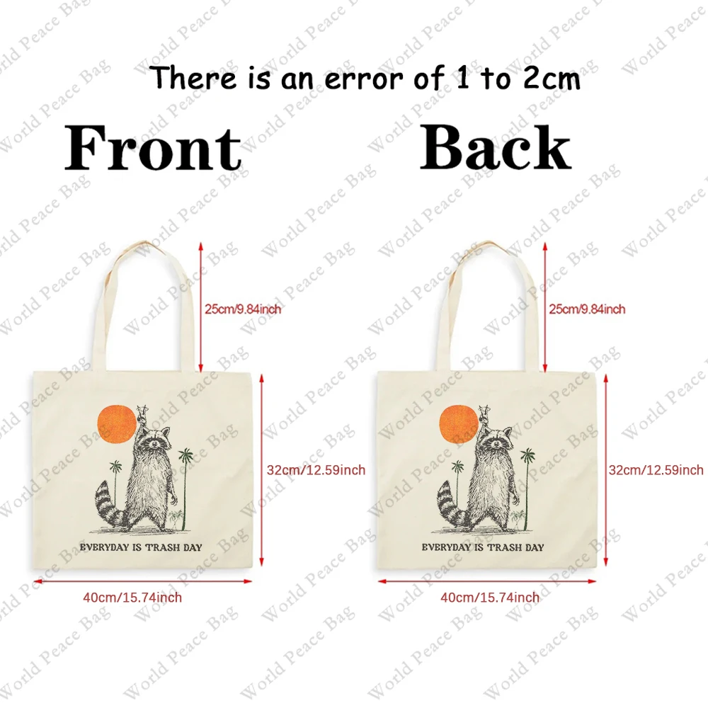 1 pc Everyday Is Trash Day Raccoon pattern Tote Bag Canvas Shoulder Bag For Travel Daily Commute Women's Reusable Shopping Bag