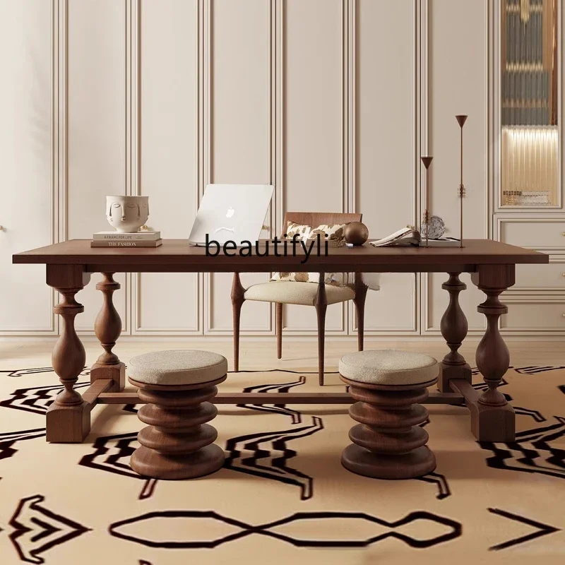 

European solid wood dining table retro old rectangular table meeting room desk can be customized