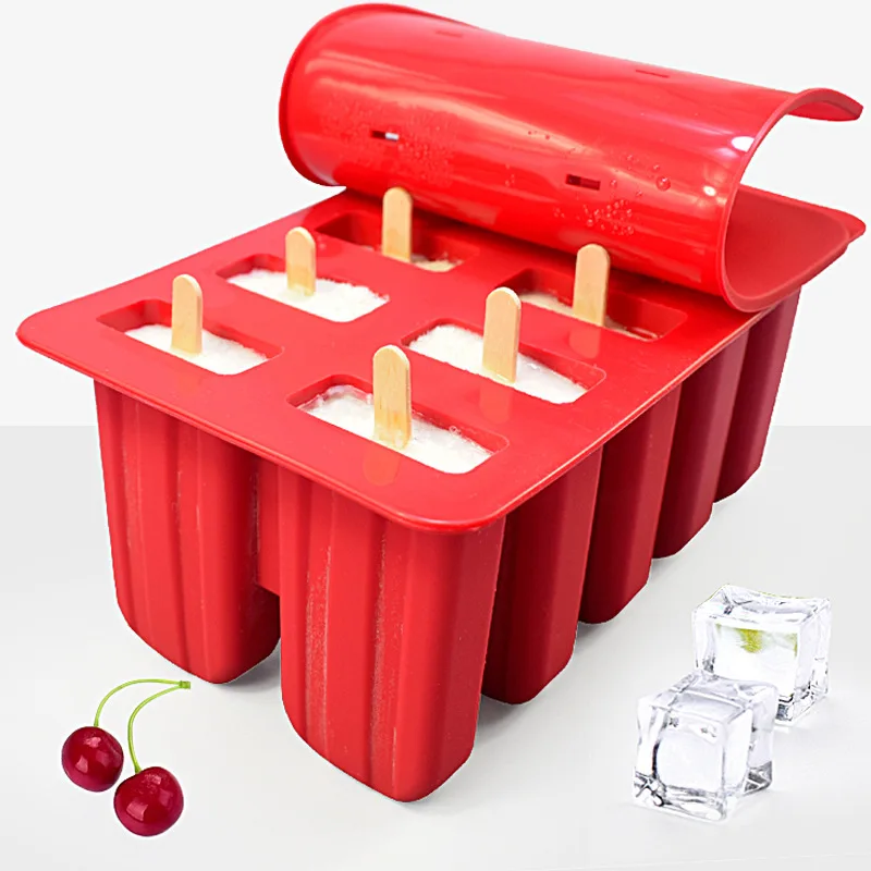 Dessert Freezer 4/10 Cavity Silicone Popsicle Ice Cream Mold with Cover Fruit Juice  Cube Tray Maker DIY Homemade Lolly