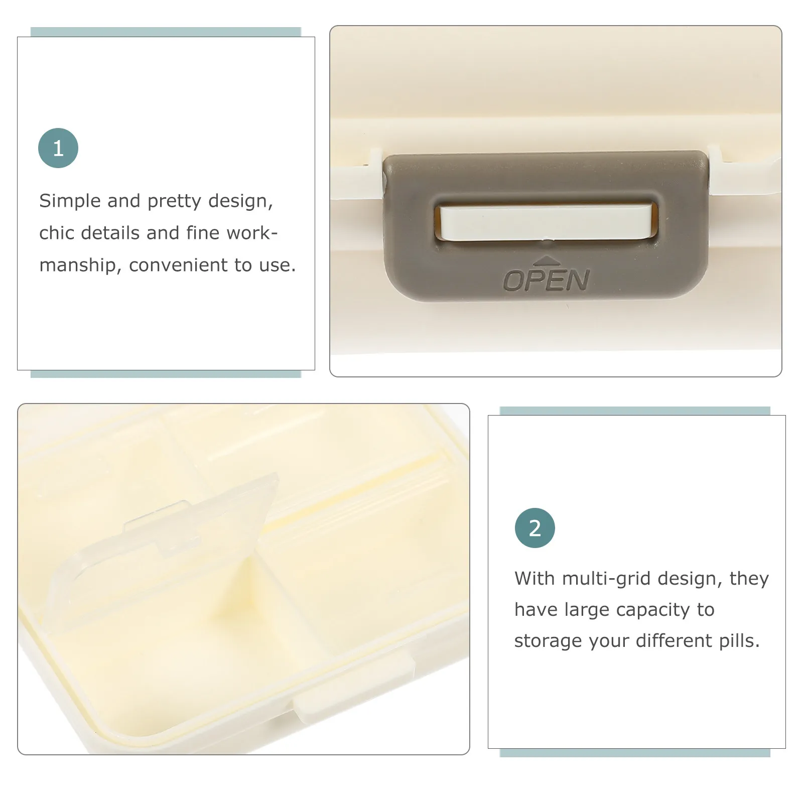 7 Compartments Portable Pills Box Food Grade Plastic Travel Case Individual Sealed Sections Dustproof Moisture Resistant Weekly