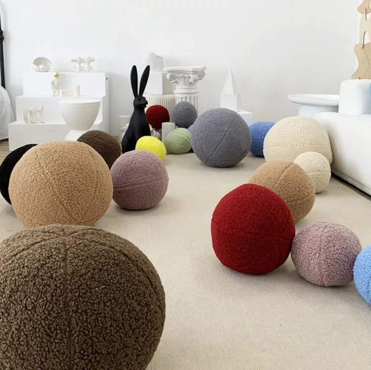 INS Nordic Ball Shaped Pillow Teddy Plush Throw Pillows Cushion Lumbar Pillow for Lovers Home Bed Sofa Living Room Decorative