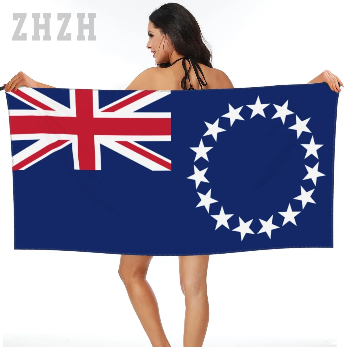 More Design Cook Islands Flag Emblem Bath Towel Quick dry Microfiber Absorbing Soft Water Breathable Beach Swimming Bathroom