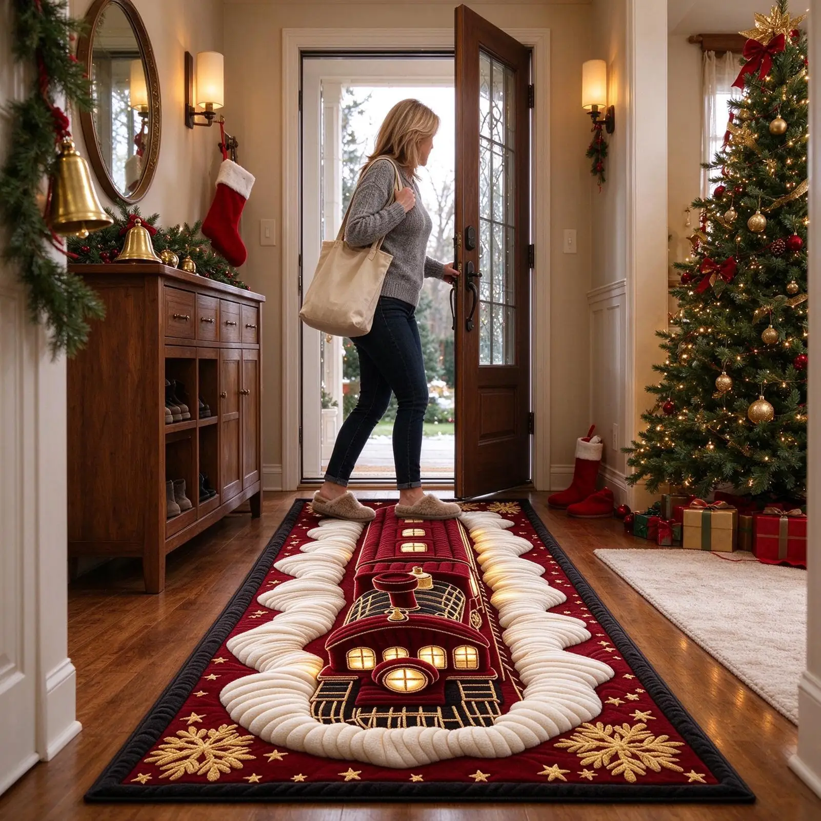 Christmas Carpet Runner 120ml Washable Non Slip Decorative Carpet Cute Floor Mat Home Decor For Home Bedside Kitchen Entryway