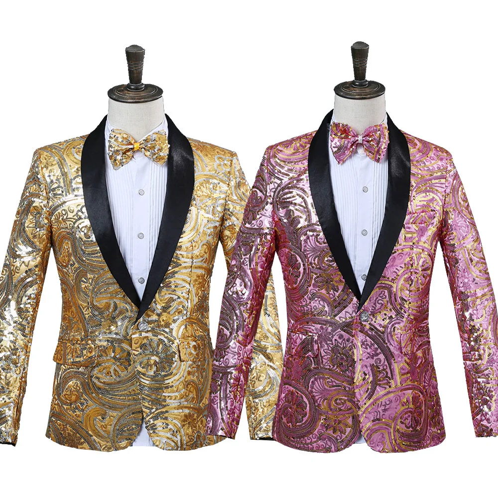 

Shiny Sequin Men Floral Blazers Suit Cosplay Costume Coat Men's Outfit Tops Suits Mens Suits Jacket Men's Stage Party Male Top