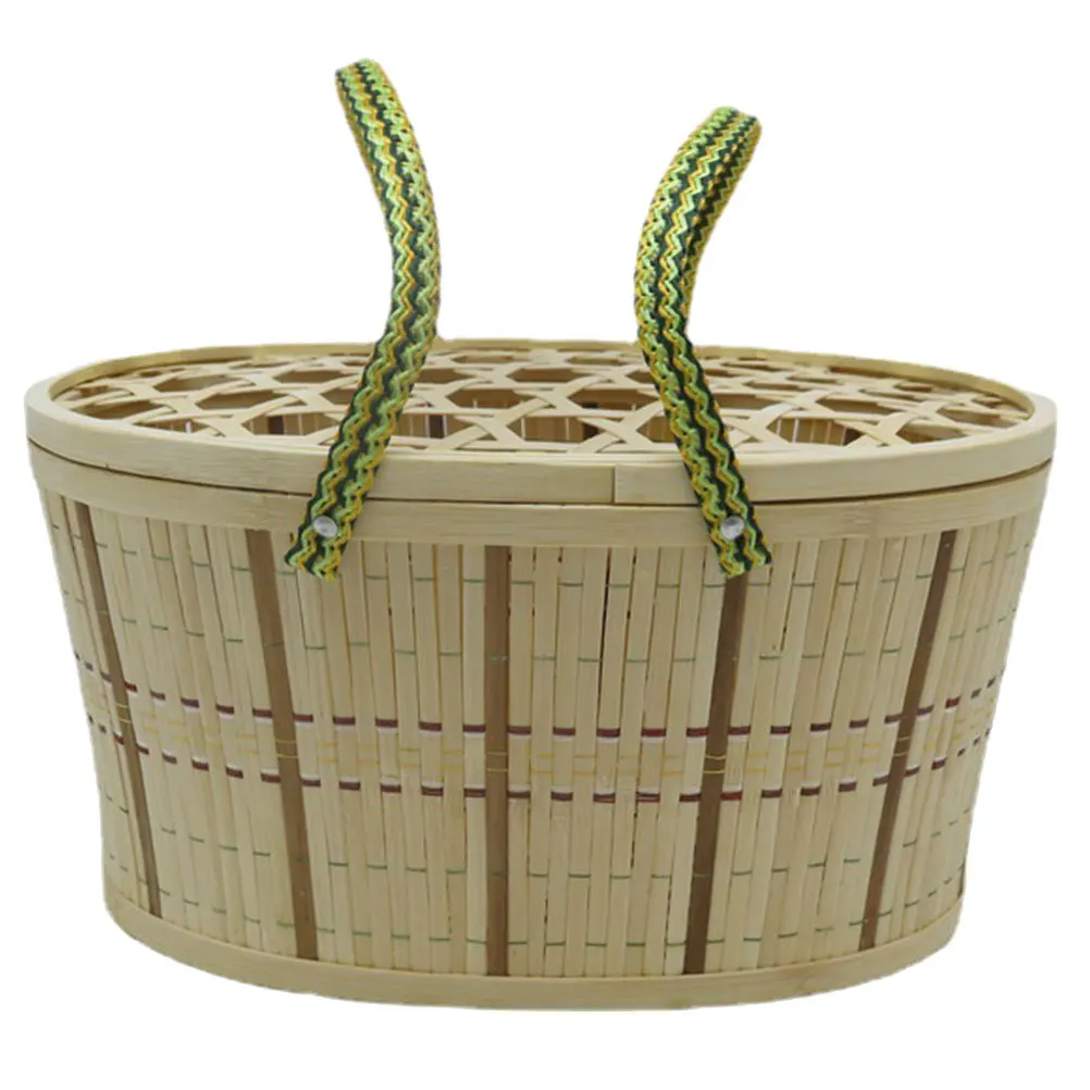 

Bamboo Multifunction Egg Storage Basket Woven Hollow Cover Kitchen Container Household Egg Holder Storage Fruit Picking Basket