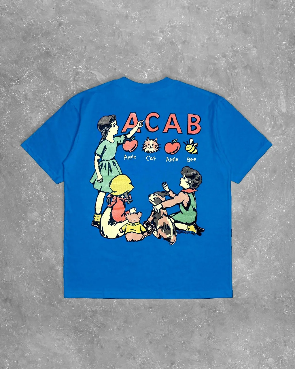 

Retro style blue cartoon ACAB Image Cotton T-shirt men and women section casual T-shirt unique pattern design street fashion