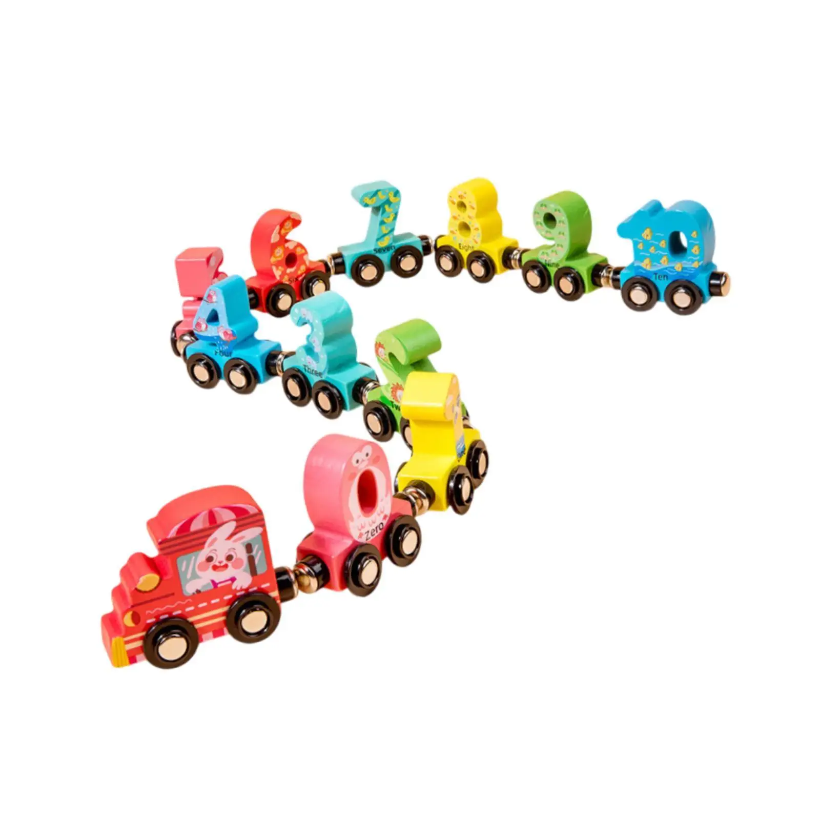 Magnetic Number Train Set Wooden Cars Educational Toy Vehicles for Kids Learning Home Play
