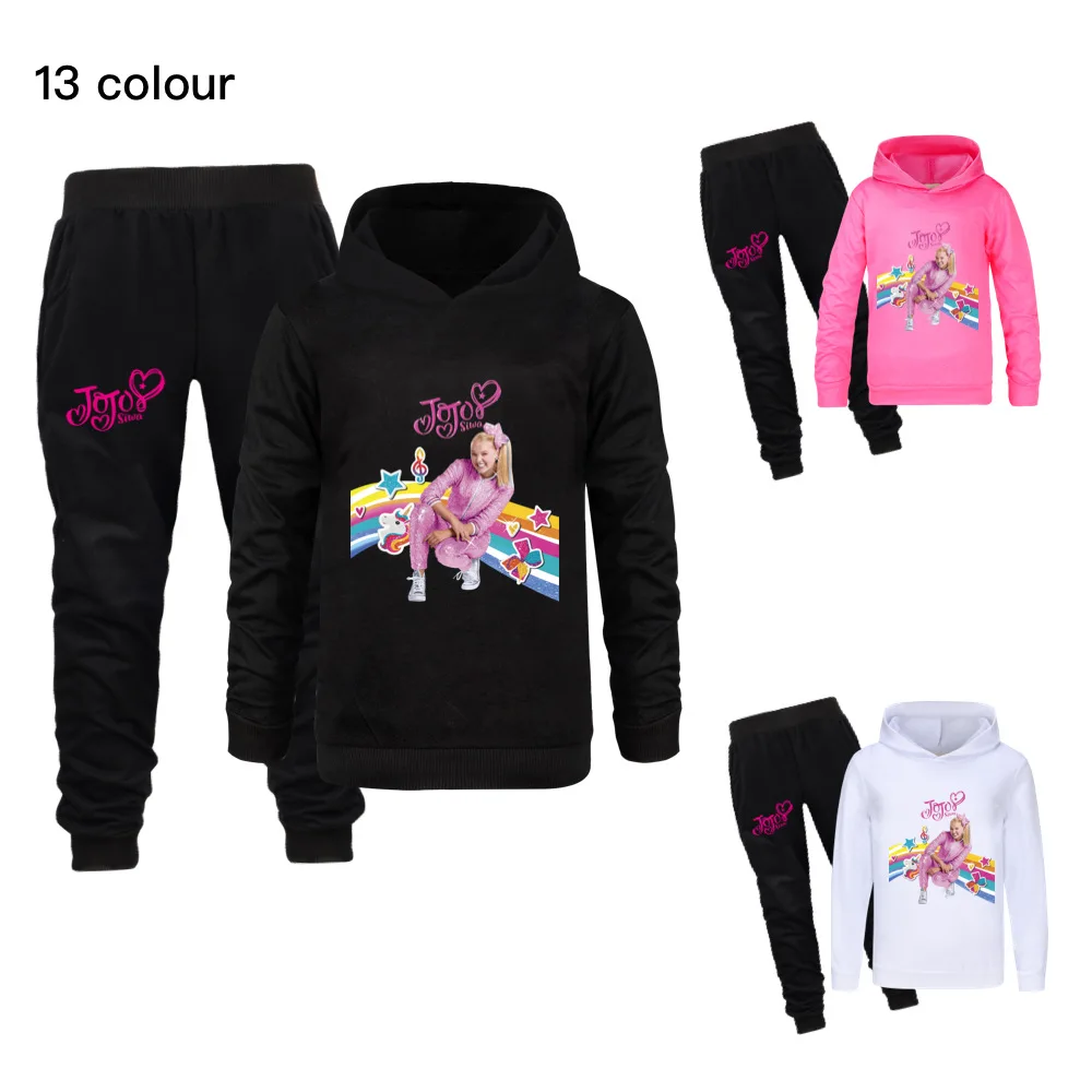 Children Hooded Clothes Sweatshirt Costume Girls Jojo siwa Cartoon Hoodies Pants Kids Clothing Casual Homewear Pullover Set