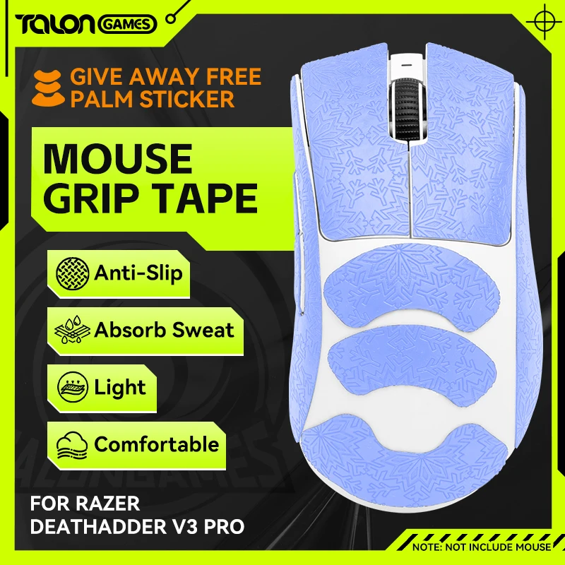 

TALONGAMES Mouse Grip Tape SnowPattern For Razer DeathAdder V3 Pro,Palm Sweat Absorption, All Inclusive Anti-Slip Tape(Blue)