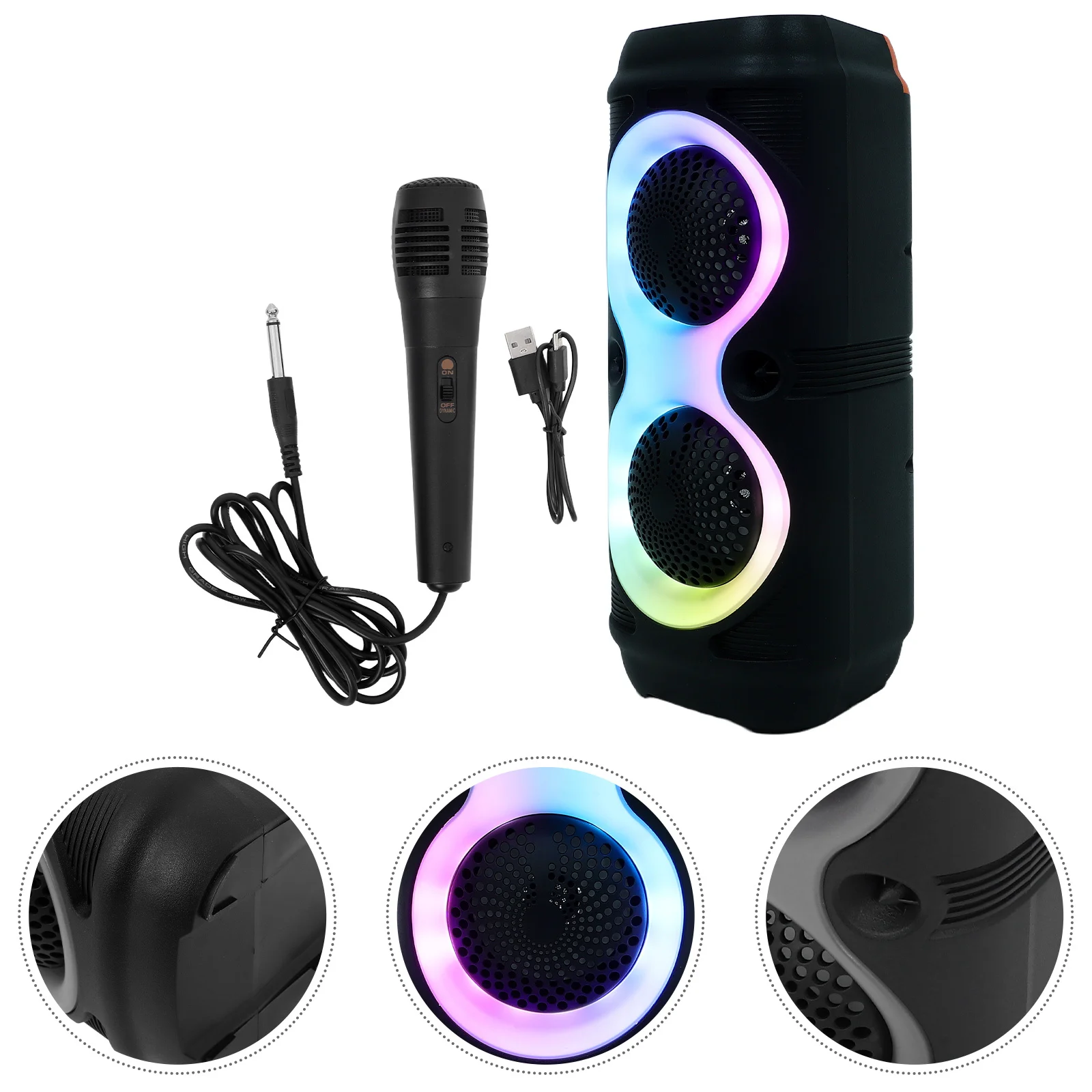 

Portable Speaker Mini Wireless with Rgb Lights Deep Bass USB Input Microphone for Party Camping Karaoke Outdoor