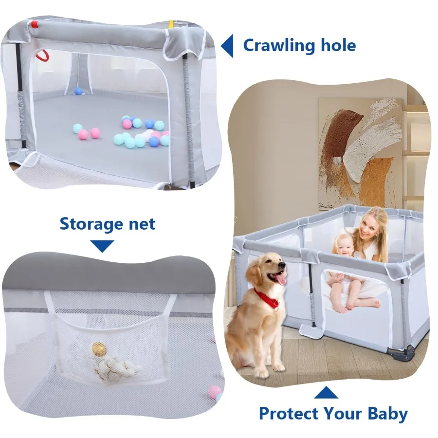 روضة أطفال قابلة للطي مقاس 50 × 50 بوصة للأطفال الصغار مع حصيرة لعب محمولة مع شبكة قابلة للتنفس وبوابات داخلية #5