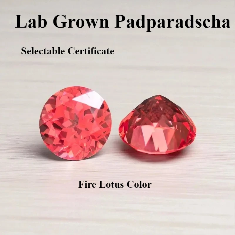 

Lab Grown Padparadscha Round Shape Fire Lotus Charm Beads for Diy Jewelry Making Pendant Materials Selectable Certificate