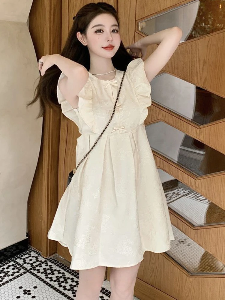 Sleeveless Dresses Women Loose Sweet Leisure Retro Elegant Mini Vestidos Tender Chinese Style Folds Simple Chic Summer Ladies