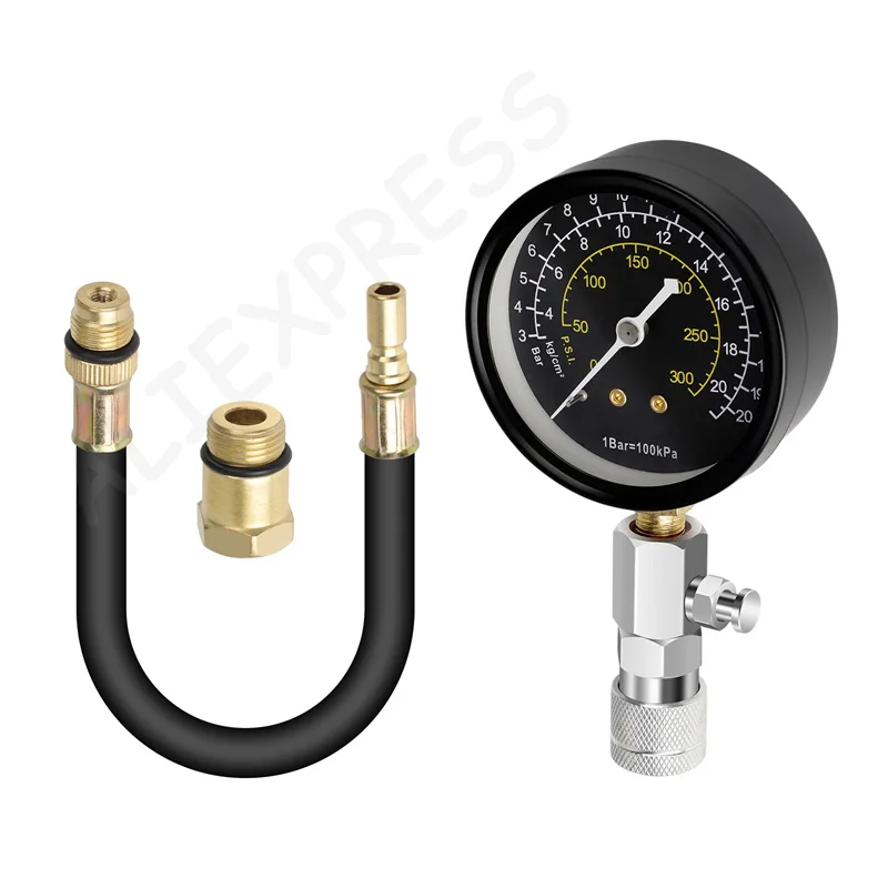 

NewEngine Cylinder Compressions Tester Kit 0-300PSI Pressure Gauge Check Test Tool Automotive Repairing Tool