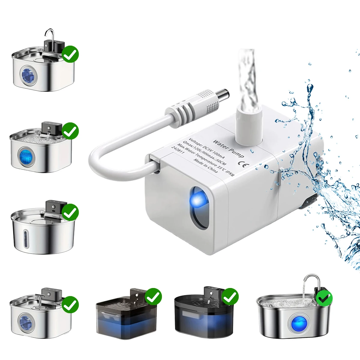 Intelligente Ersatzpumpe für Haustier-Wasserspender, Ultra-Leise Tauchpumpe mit LED-Automatik-Abschaltfunktion, passend für 2,2L/3,2L Katzenwasserspender – Detail 1