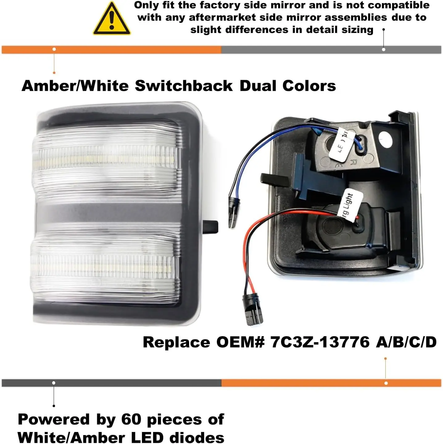 Clear Lens Switchback LED Side Mirror Marker Lamps Compatible With 2008-16 Ford F250 F350 F450 Super Duty, LED Turn Signal Light