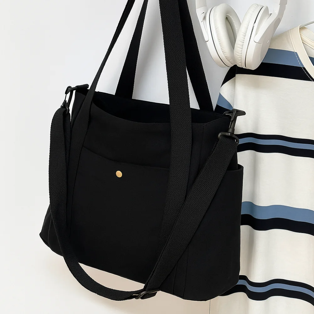 

Повседневная однотонная сумка-тоут с несколькими карманами, вместительная, легкая, нейлоновая сумка через плечо, простая сумка на плечо для работы