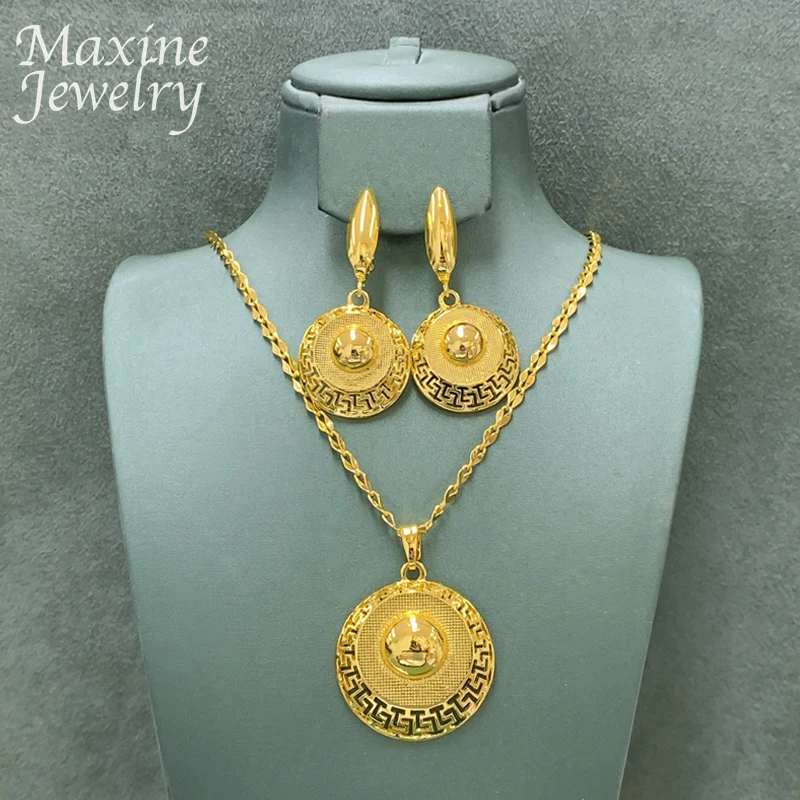 Dubai Luxus 18K vergoldet Retro Kupfer Anhänger Ohrringe für Frauen Romantischer Schmuck Alltagskleidung Party Hochzeit Jahrestag Geschenke
