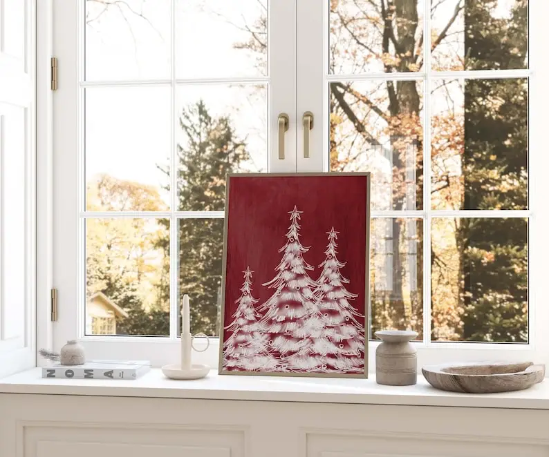 Ho Canvas Print Red Merry Christmas Wall Art Poster for Modern Living Room Home Decor Gifts 1/3pcs Abstract Tree