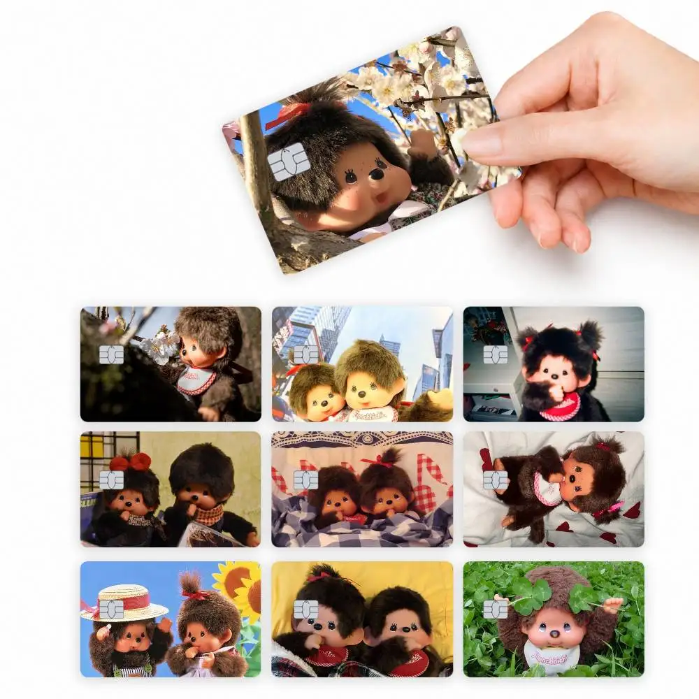 Fashion M-Monchhichi 4pcs Credit Card Skin Stickers Suitable for Bank Debit Subway Bus Transit Pass Decorative Cover