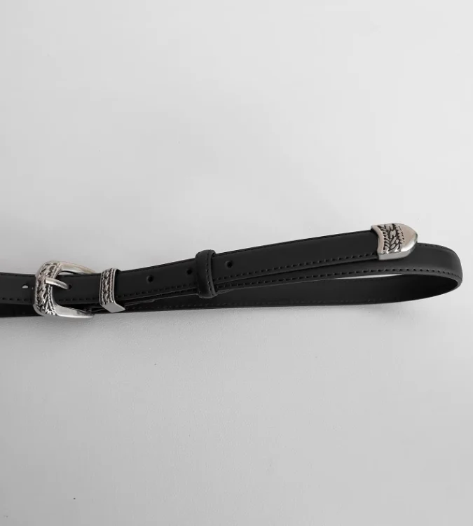 ผู้ชายผู้หญิง Vintage Silver Buckle ของแท้หนังรัดตัวหญิง Cummerbund Coat เข็มขัดชุด Decration เข็มขัดแคบ J1517