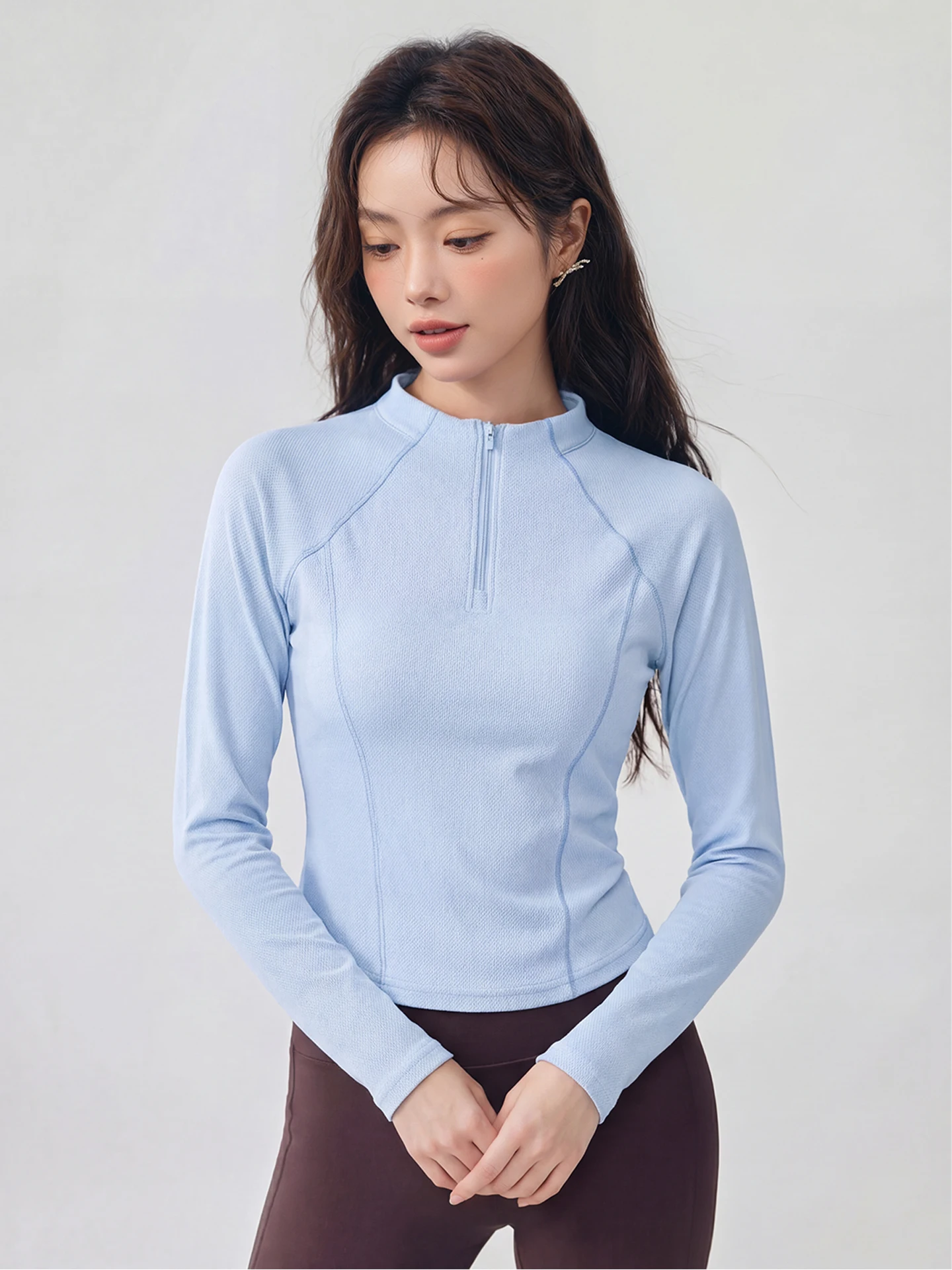 

Женский комплект для йоги и фитнеса MJsle: спортивный топ с длинным рукавом и воротником-стойкой, весенне-осенний комплект для бега и фитнеса