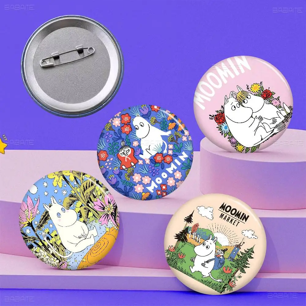 Cute M-Moomins Anime Cartoon Bear Tinplate Pin Button Custom Anime Role Old-school Brooch Cartoon Collar Badge Jewelry Gift Fans view 2