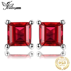 JewelryPalace Square Genuine Princess Cut Red Garnet 925 Sterling Silver Stud Earrings for Women Earrings Fashion Jewelry