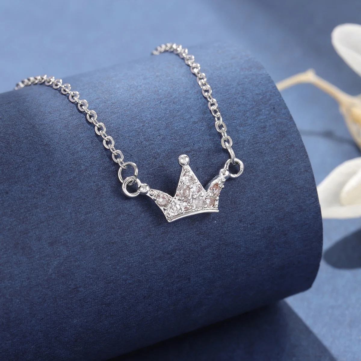 بسيطة صغيرة تاج الإناث الزركون الاكسسوارات المشبك 925 فضة مجوهرات سلسلة الترقوة قلادة القلائد XL012 #2