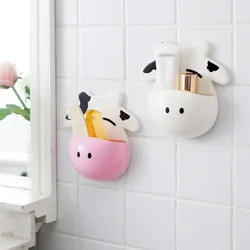 Cute Cow Toothbrush Holder Bathroom Kitchen Family Toothbrush Suction Cups Holder Wall Stand Hook Cups Storage Organizer Shelf