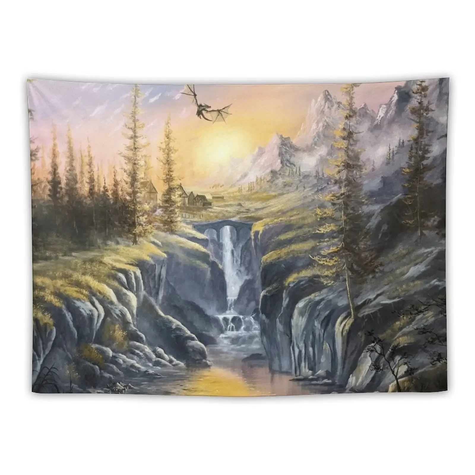 Dragon over the Waterfall Tapestry Aesthetic Home Decor Room Decor For Girls Home And Comfort Decor Wall Decorations Tapestry