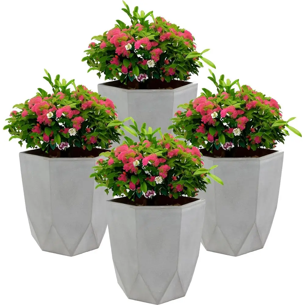 

Set of 4 Light Gray Polyresin Geometric Planters, 14.75, Suitable for Indoor or Outdoor Use