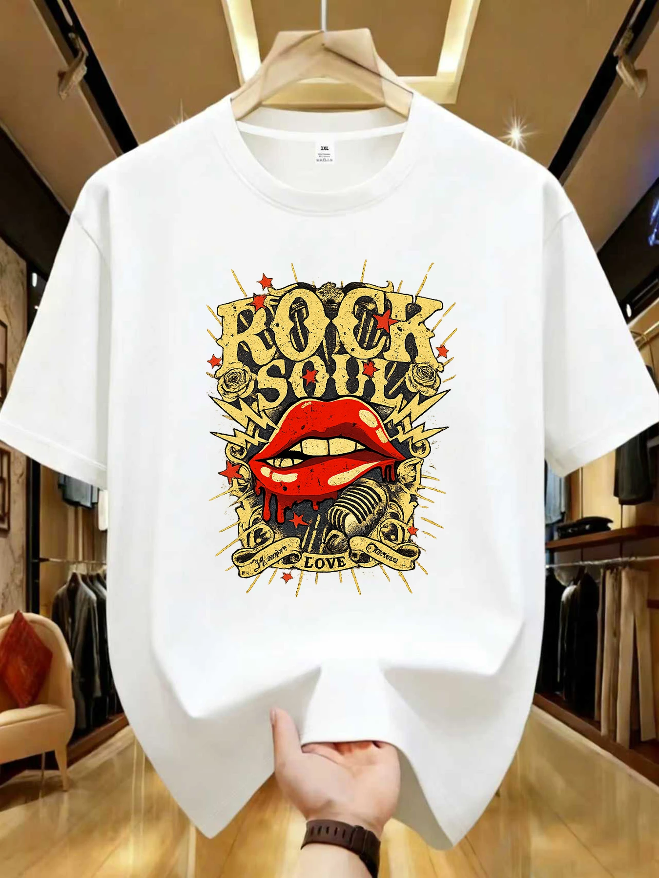 

【WZM102144】Rock print plus size women's round neck summer casual short sleeved street fashion versatile T-shirt