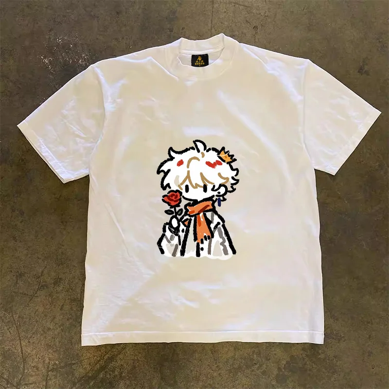 Loose Fit Cotton T-Shirt Unisex Short Sleeve Double Thread UPUPXIA Hero Print Sweat Absorbent round Neck Casual Summer Top