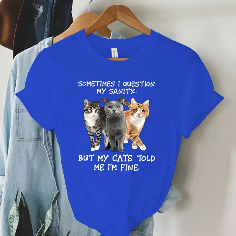 Sometimes I Question My Sanity...funny Cat Print Women Summer Tshirt Girl O Neck Funny Y2K Tops Tee Female 2000s Casual Clothing