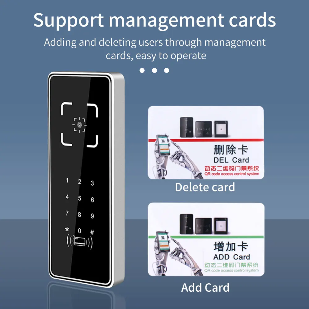 Imagem -02 - Código qr Dinâmico Barcode Scanner Rfid Card Reader Sensor Wiegand26 34 Controle de Acesso Teclado Alumínio 2d Nfc 13.56mhz Rs485 Pdf417