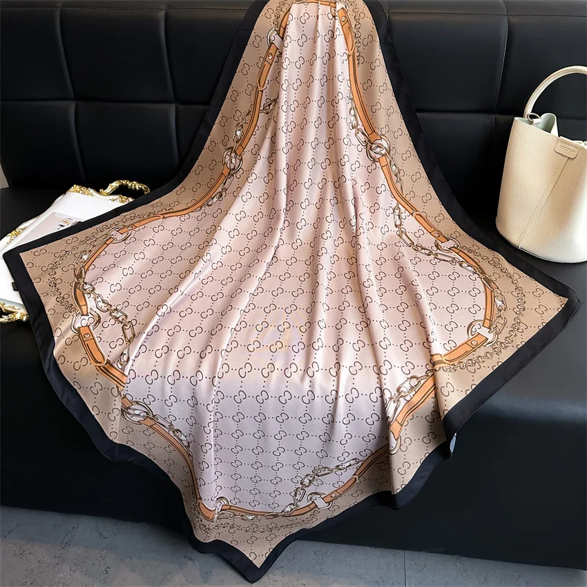 Design Luxury 90cm Twill Silk Women Scarf Sunscreen Foulard Shawl Hijab Female Hair Hijab Wraps Neckerchief Bandanda Echarpe