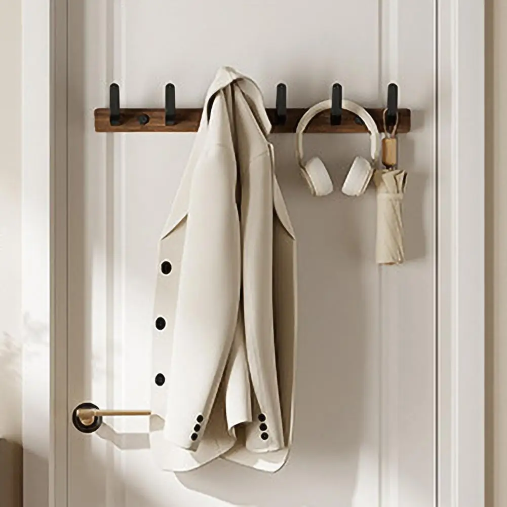 Long-lasting Coat Rack Sturdy Walnut Wood Coat Rack with 5 Hooks Heavy Duty Wall Mount Jacket Hanger Easy Installation for Home image 4