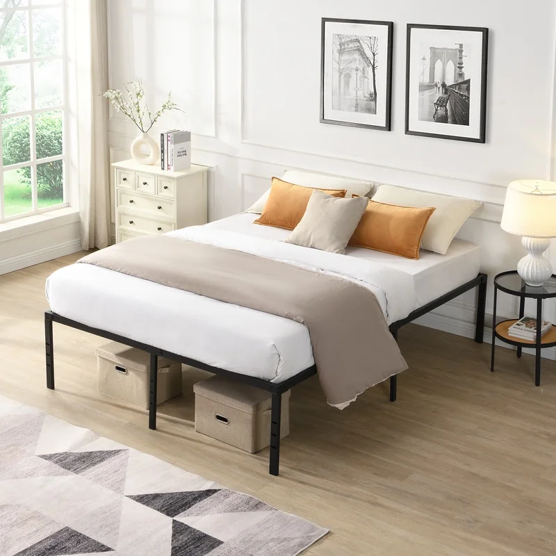 

Heavy Duty Black Metal Bed Frame, Quick Assembly, Silent Design, Queen Size