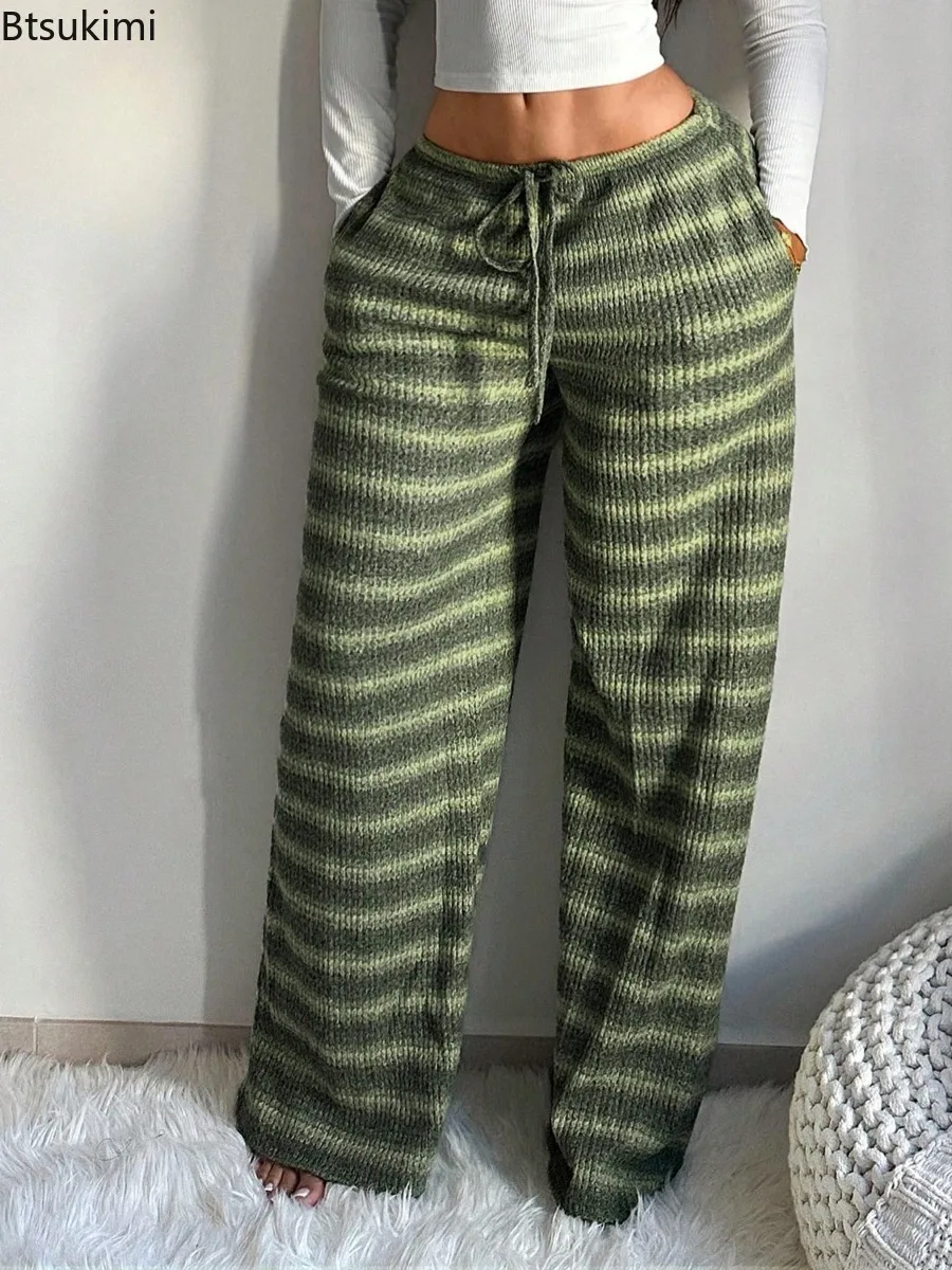 Women's Retro Striped Casual Straight Leg Pants for Spring Summer Loose and Comfortable Pants Fashionable Elegant Ladies Pants