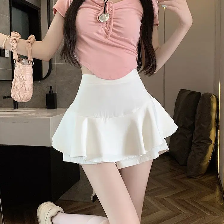 

Женская юбка Короткие белые юбки для женщин с высокой талией Gyaru Корейская мода Шикарный и элегантный стильный стиль премиум-качества