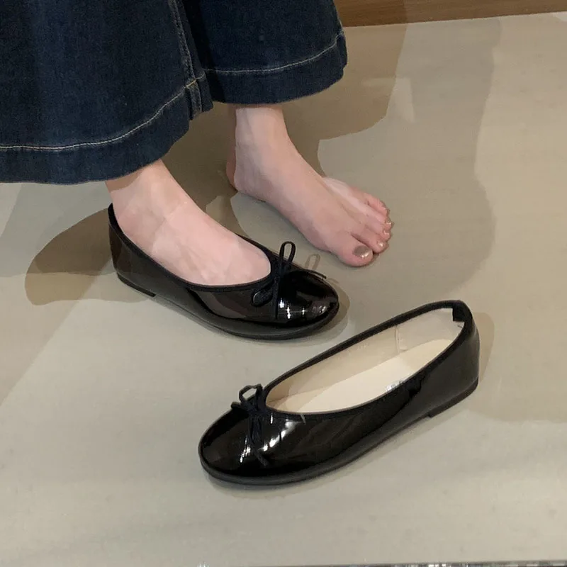 Frühling Herbst Damen Flache Schuhe Ballerinas Schmetterlingsknoten Weiche Modische Runde Zehenpartie Damenschuhe Neu – Detail 11