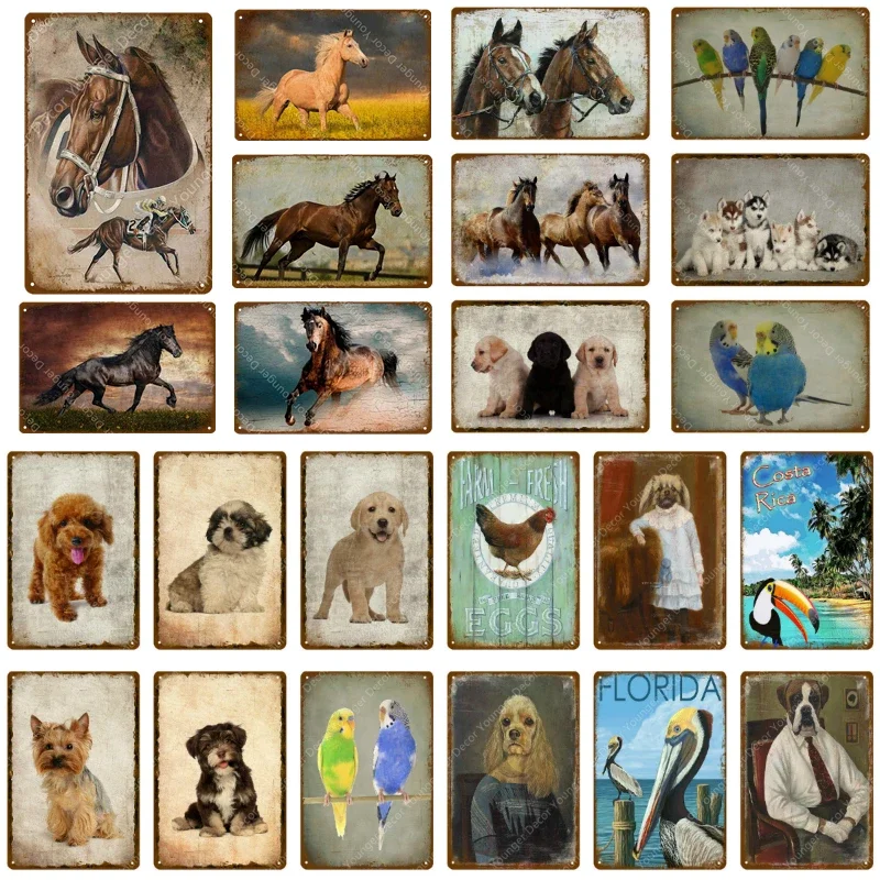 Animal Horse Dog Parrot Florida Wall Sticker Metal Signs Children Gifts For Pub Bar Home Decor Vintage Art Painting Poster YJ227