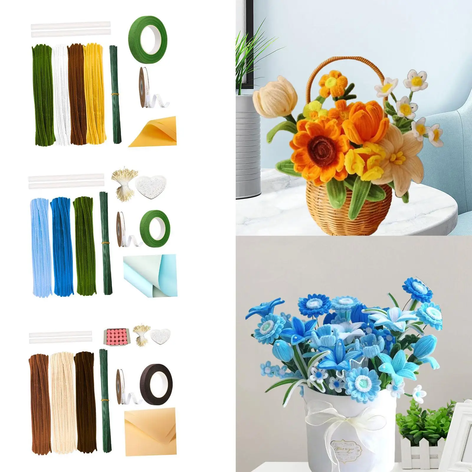 Pipe Cleaners Chenille Stem Kit for Home Festivals DIY Holiday Decoration Creative Flower Bouquet for Craft Arts Bouquet Making