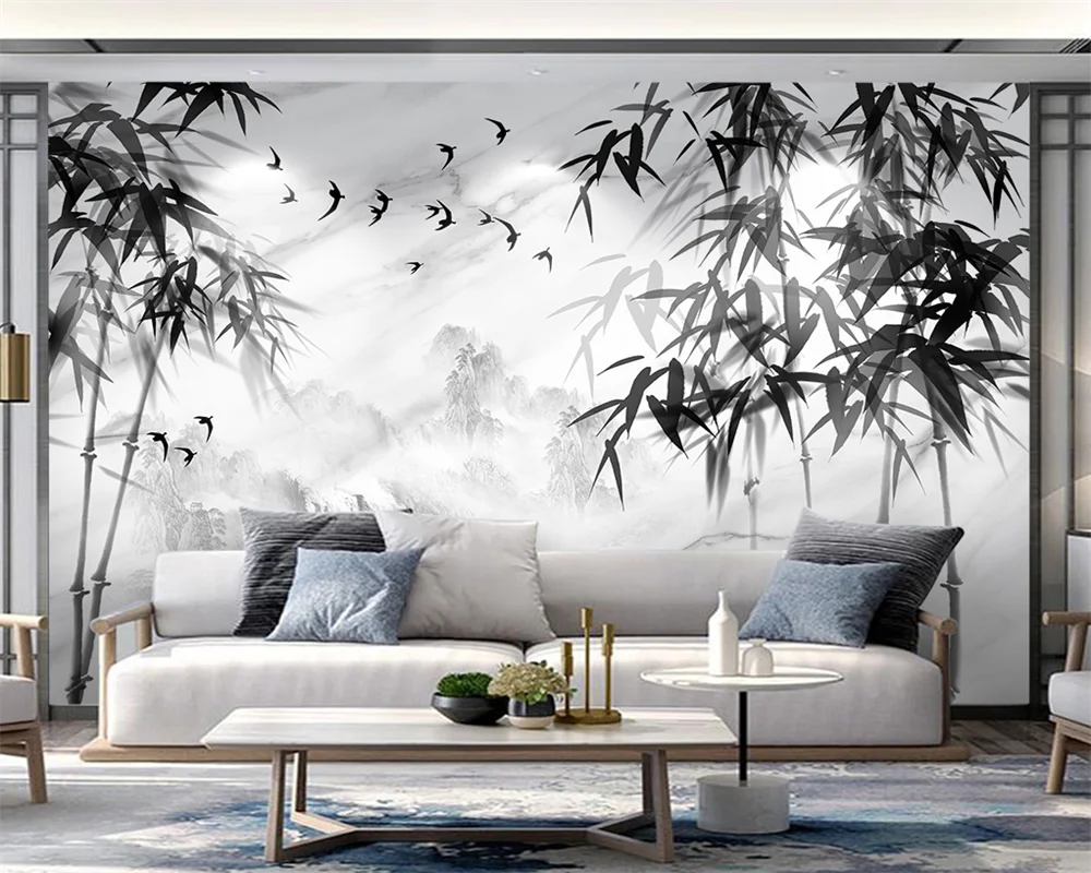 beibehang Custom Modern New papel de parede papier peint Chinese Style Marble Ink Bamboo Landscape Background Wallpaper