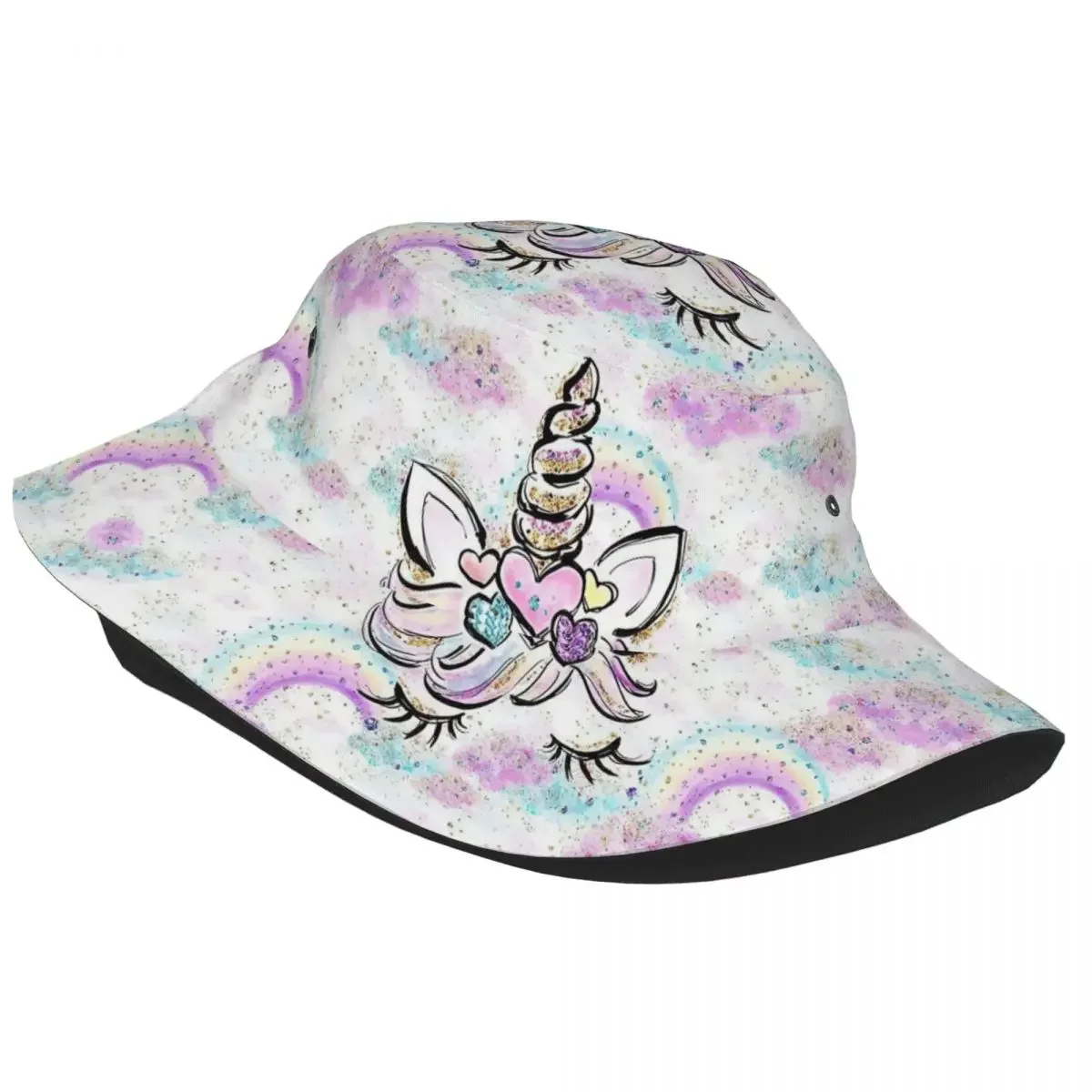 Cute Eyelash Bucket Hats Men Women Camping Unicorn Fishing Fisherman Cap Summer Beach Vacation Getaway Headwear Bob Hat