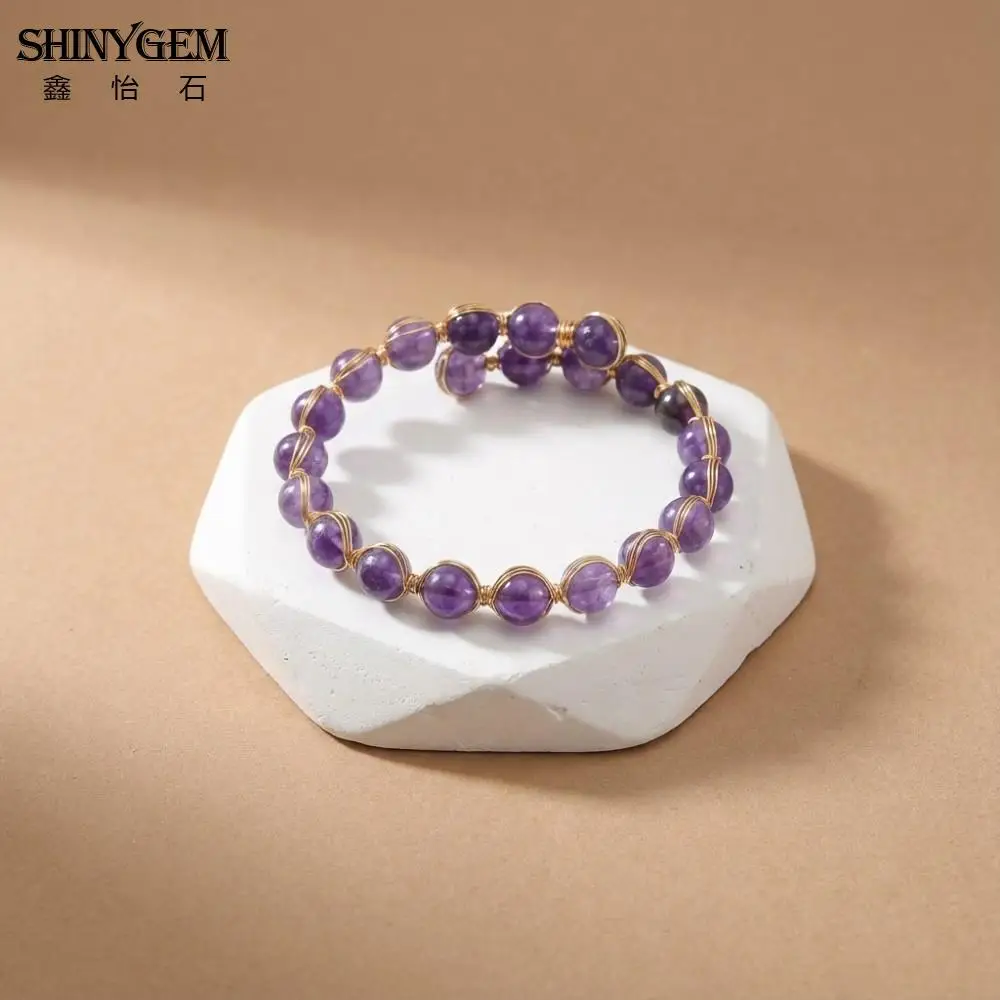 

SHINYGEM Genuine Natural Amethyst Hand Wrapped Bracelet for Women Adjustable Charma Luxury Healing Energy Crystal