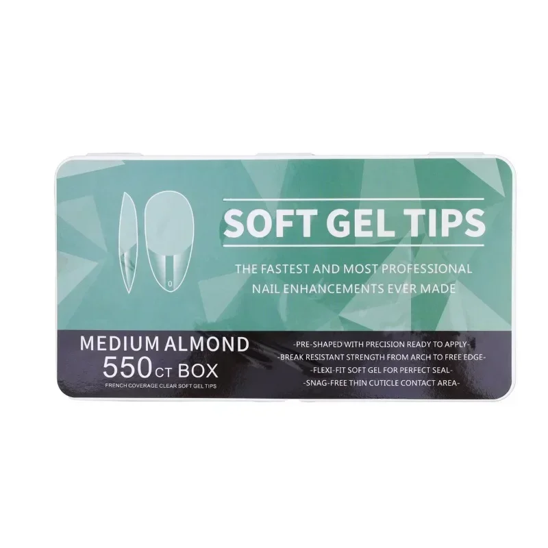 Ongles en acrylique à presser pour manucure DIY, 550 pièces, pointes moyennes courtes en forme d'amande, ongles en gel souple, forme cercueil, couvrance totale, outils d'extension mats.